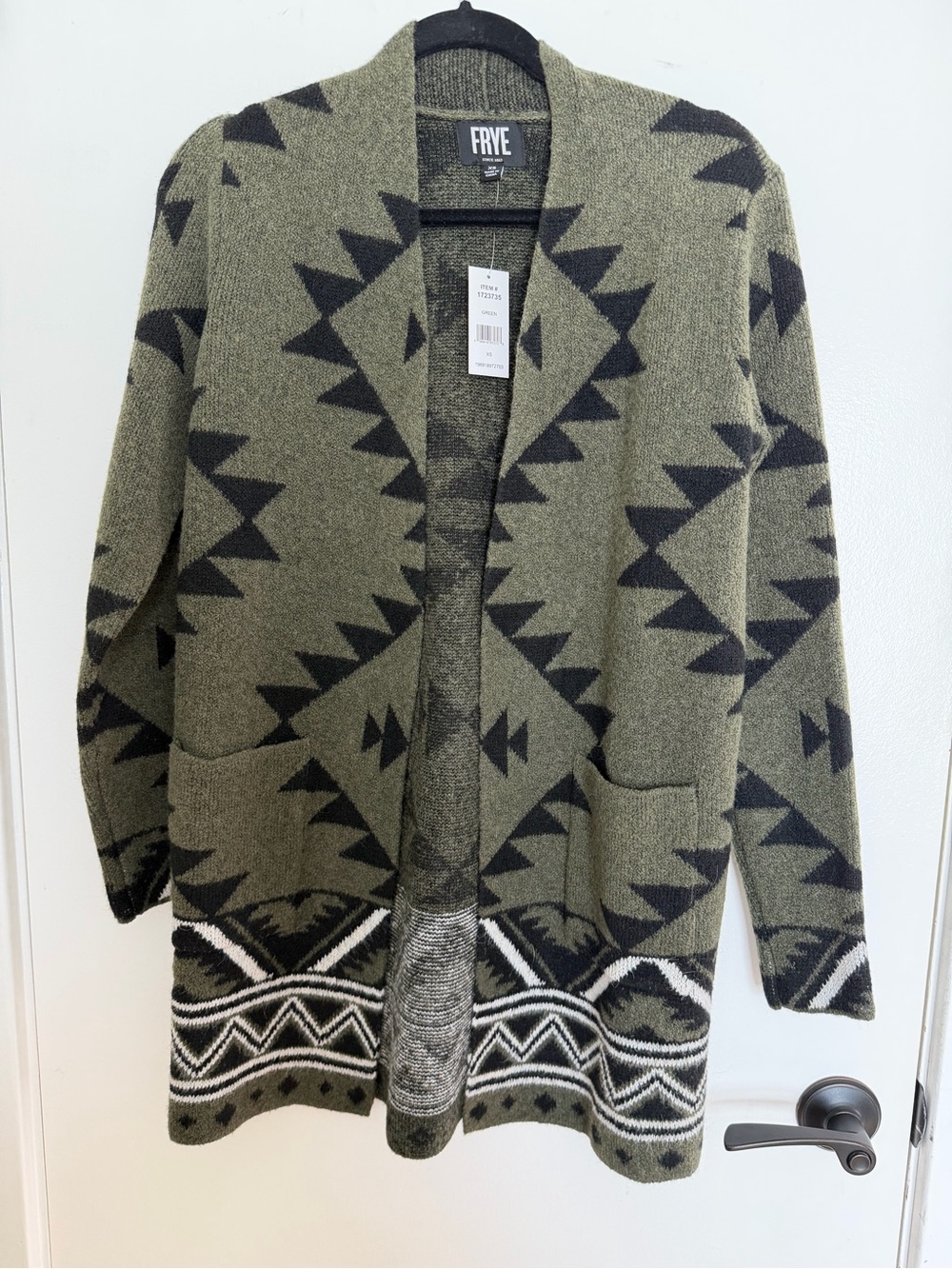 FRYE Olive & Black Geometric Open Cardigan